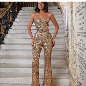 Elegant Champagne/ Rose gold color  Sequin Jumpsuit